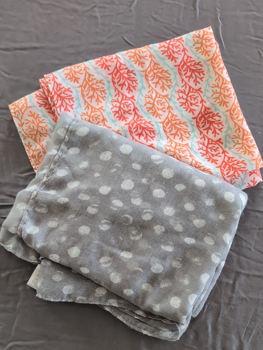 Gray Polka Dot and Coral Leaf Reversible Bedding Throws